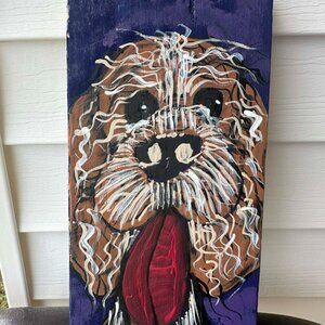 Handcrafted Dog Art Piece - Brown and Blue 6x12